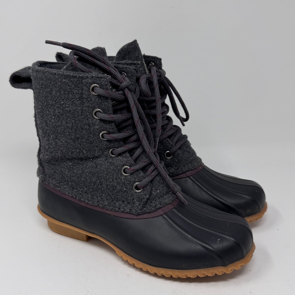 G.H. Bass & Co. Harlequin Waterproof Duck Boots Size 6 Gray Wool & Black Rubber